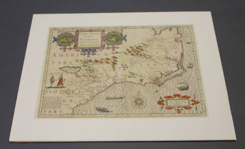 Hondius 1628 map of Virginia and the Carolinas