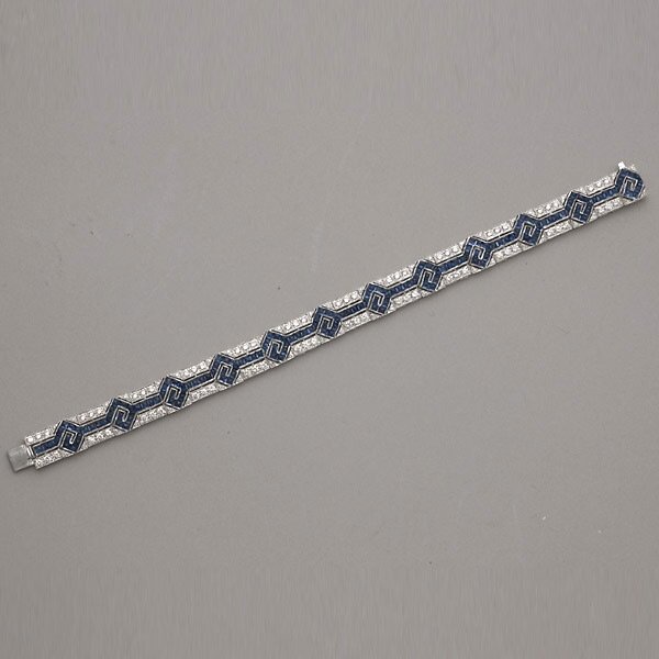 SAPPHIRE, DIAMOND, 18K WHITE GOLD BRACELET