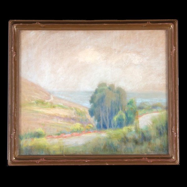 Fanny Duvall, California Art Summer Landscape Oil: Fanny Eliza Duvall American, 1861 - 1934 Palos Verdes Pastel on Paper laid down on Paperboard 20 x 24 Inches Signed and dated l/r: F. E. Duvall (In very good condition, a few surface stains. A water s