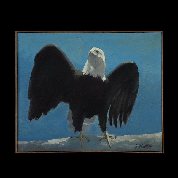 JOHN BUTTON MODERN ART EX ROBERT DUNCAN & JESS: John Button American, 1929 - 1982 Bald Eagle, 1960 Oil with Texture on Canvas 24 3/4 x 29 3/4 Inches Signed l/r: J. Button (In good condition, a few surface abrasions.)