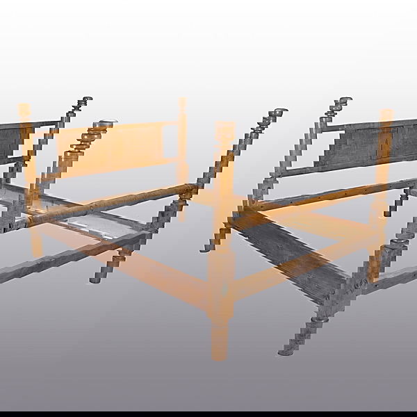 American Maple Bed: American Maple Four Poster Bed (altered), Late 19th Century {Height reduced and extended in width. Some patching and old cracks. Typical abrasions and wear for age.}