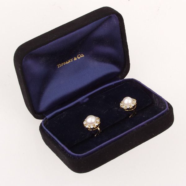 18K YG Tiffany Pearl & Diamond Earrings