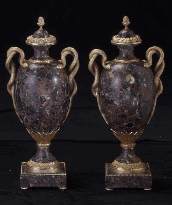 Louis XVI Style Gilt Bronze Marble Urns
