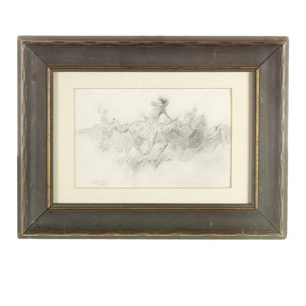 Maynard Dixon, Buffalo Hunt, Drawing.: Maynard Lafayett Dixon. American 1875 - 1946. Buffalo Hunt. Graphite on Paper. 4 x 6 1/2 Inches (10.16 x 16.51 cm). Signed with Initials l/l: MD. In good condition, a few light surface stains, a light