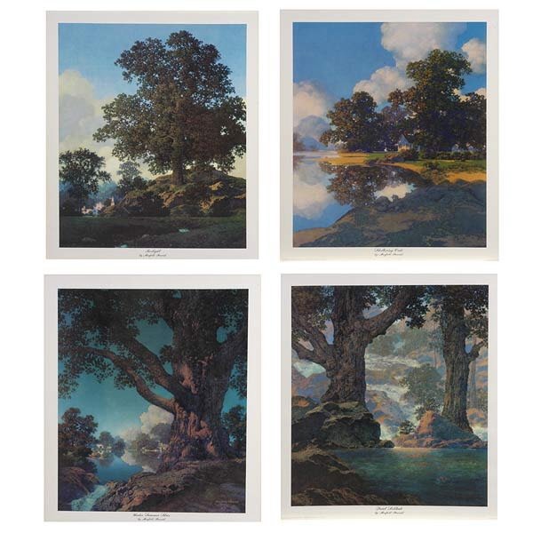 Maxfield Parrish, New Horizon Series: Maxfield Parrish. American, 1870 - 1966. New Horizon Series, 1960's. 4 images: Sheltering Oaks; Twilight, Under Summer Skies and Quiet Solitude. Off-set Lithographs printed in colors. Each Sheet size: