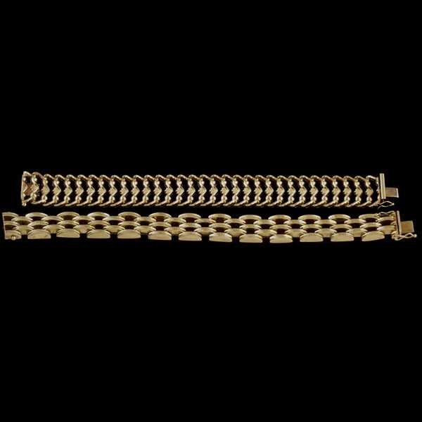 Gold Link Bracelets: Two 14K Gold link Bracelets total weight approximately 50 grams