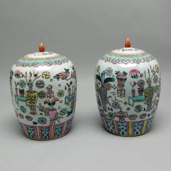 Pr Chinese Porcleain Covered Jars, 20th Century