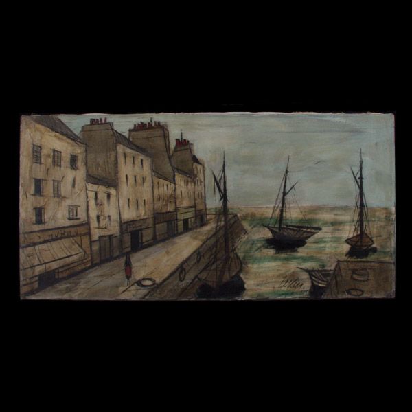 Charles LeVier Harbor Scene French Art 20th C: Charles LeVier. French, b. 1920. Harbor. Oil on Canvas. 15 x 30 Inches. Signed l/r: LeVier. In good condition, surface is slightly soiled.