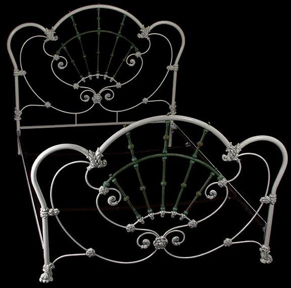 Painted and Verdigris Wrought Iron Bed: Contemporary Painted and Verdigris Wrought Iron Bed {height 4 feet 9 inches; width 8 feet; depth 5 feet 3 inches}