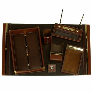 Nine Piece Mark Cross Leather Desk Set: Nine Piece Mark Cross Leather Desk Set