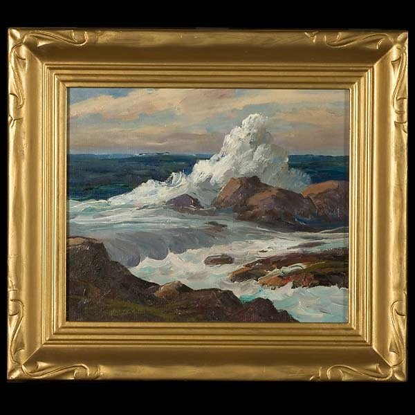John Anthony Conner California Art Coastal: John Anthony Conner. Californian 1892 - 1971. California Coast, Laguna Beach. Oil on paperboard. {12 x 12 Inches.} Signed l/l: John A Conner. (In very good condition.)