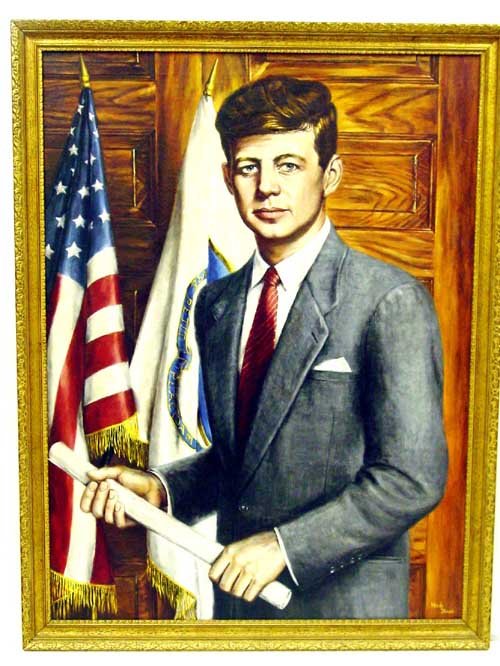 JFK's signed portrait oil painting;