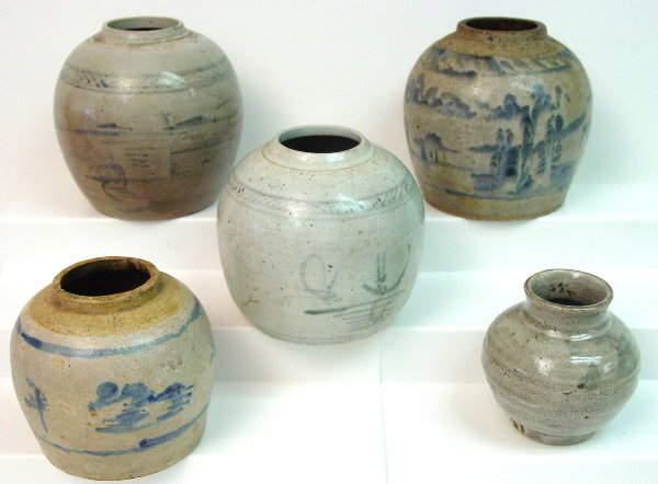 Southeast Asian Blue and White Ceramic Jars.