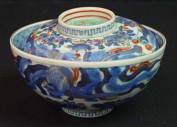 Japanese Imari Porcelain Covered Rice Bowl