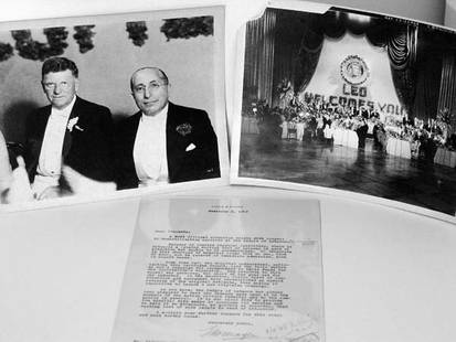 Louis B. Mayer Signed Letter & Photos: Louis B. Mayer Typed Letter Signed and Two Photographs. February 2, 1948 letter to Vincente Minnelli solicits a contribution for the Cedars of Lebanon Hospital, signed "L.B. Mayer", with 2/4/48