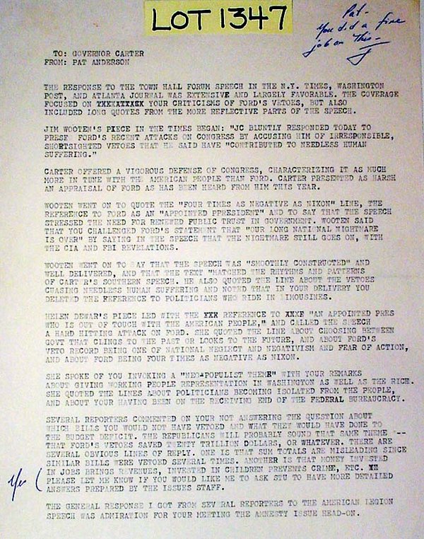 Jimmy Carter AN on Memo