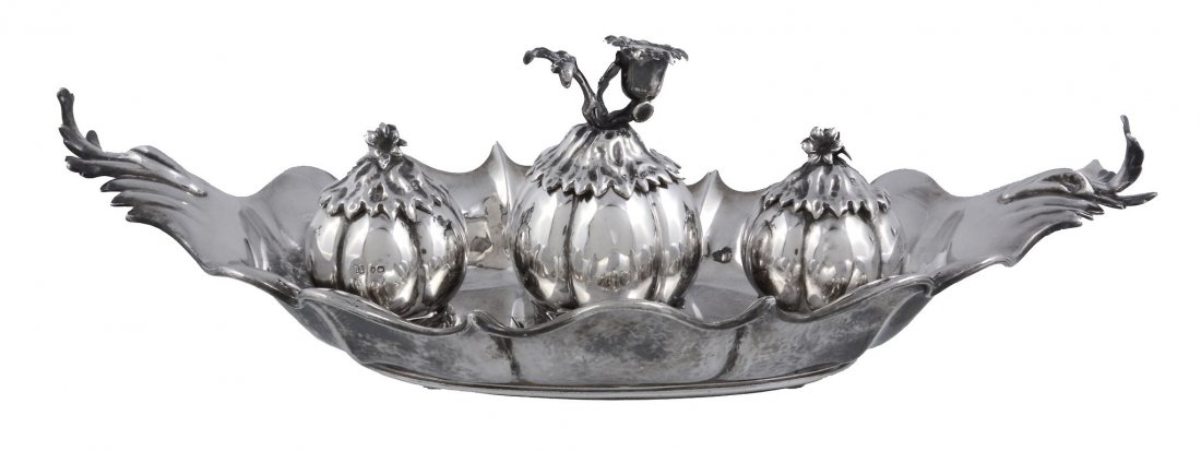 An early Victorian silver naturalistic inkstand by (1 of 2)