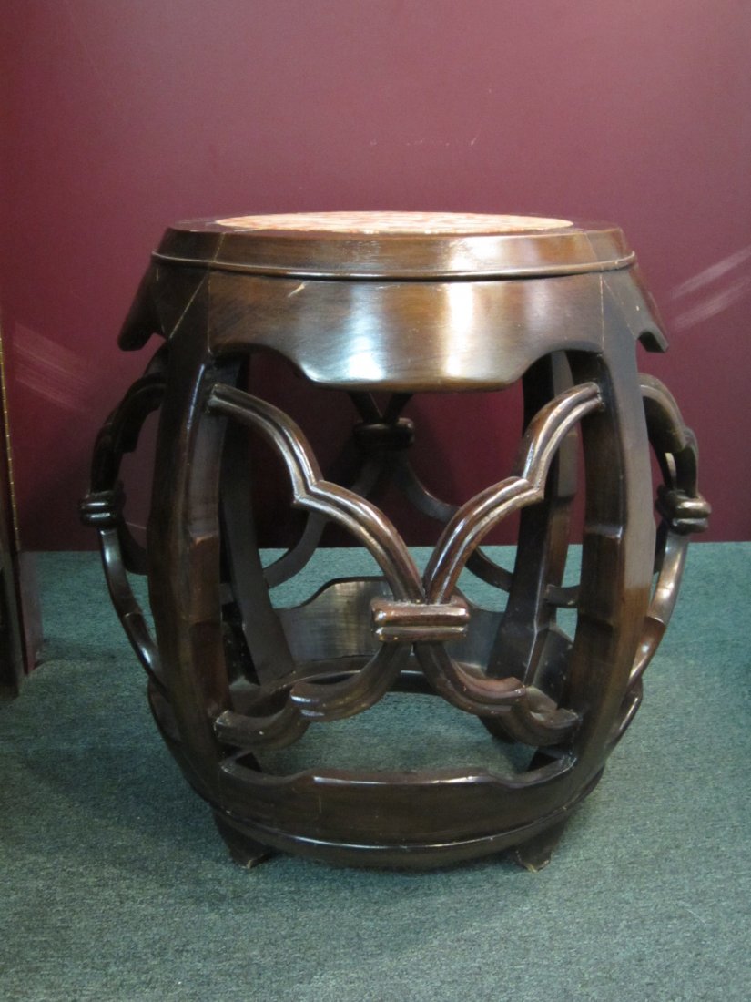 Hardwood Stool with Marble Inset: 20" diameter. 20" height.