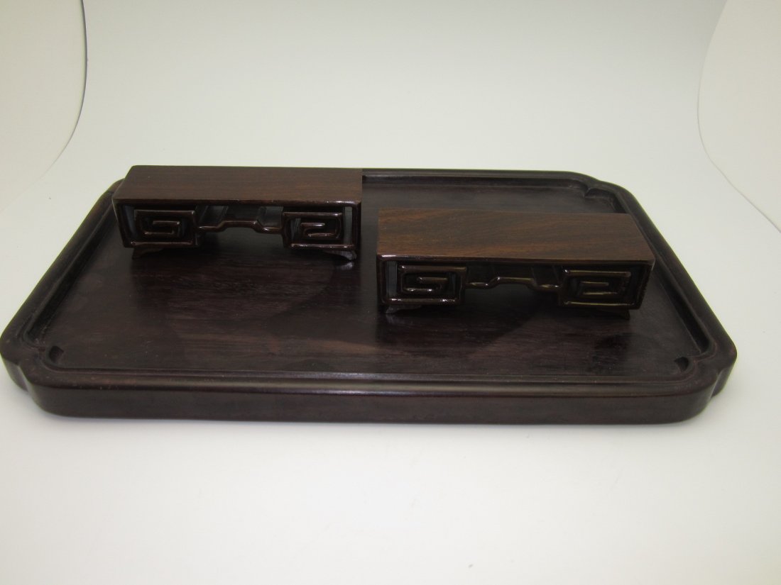 Hardwood Tray and Two Stands: Tray 14-1/2" x 9-1/4", Stand 5-1/2" x 1-1/2".