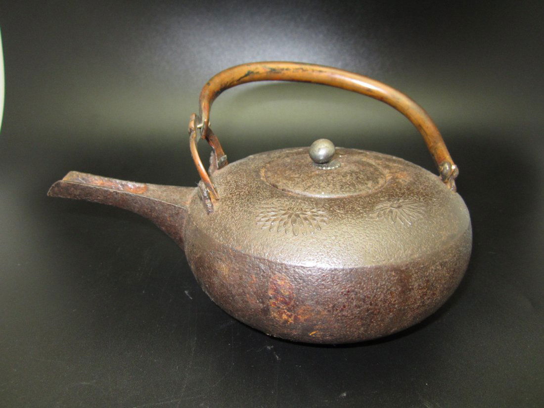 Japanese Antique Iron Teapot: 5-1/4" D. 8" W.
