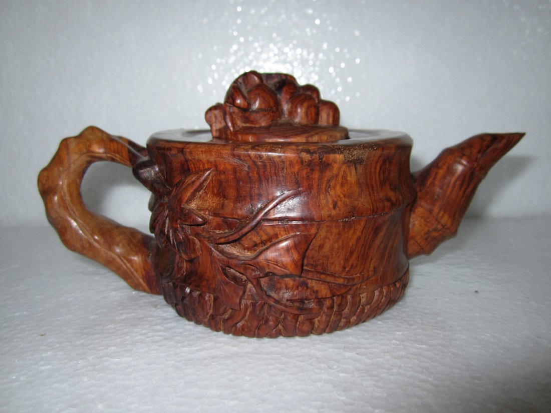Huanghuali Teapot: 7" L. 3-1/4" H.