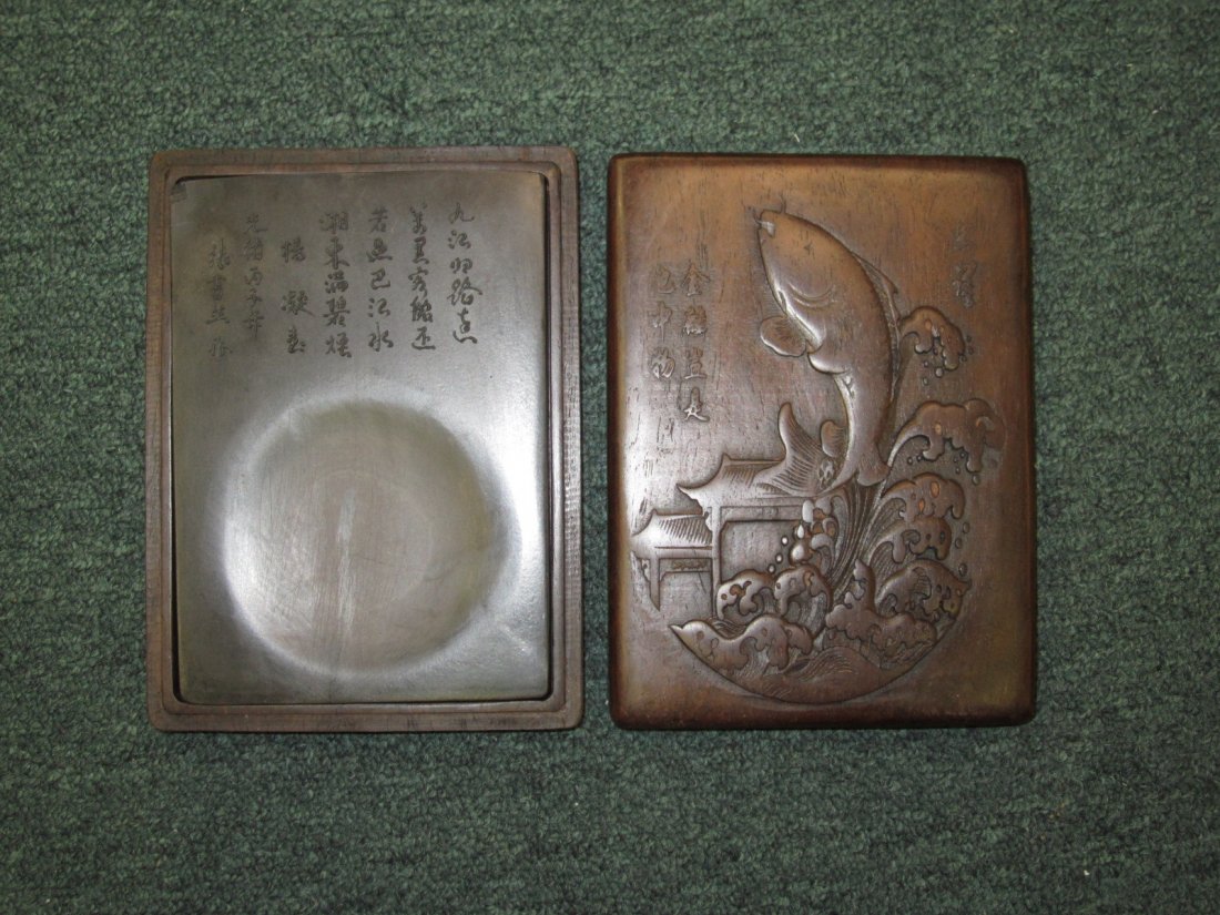 INKSTONE WITH HARD WOOD BOX: 5 1/2\" X 7 1/24" X 2"
