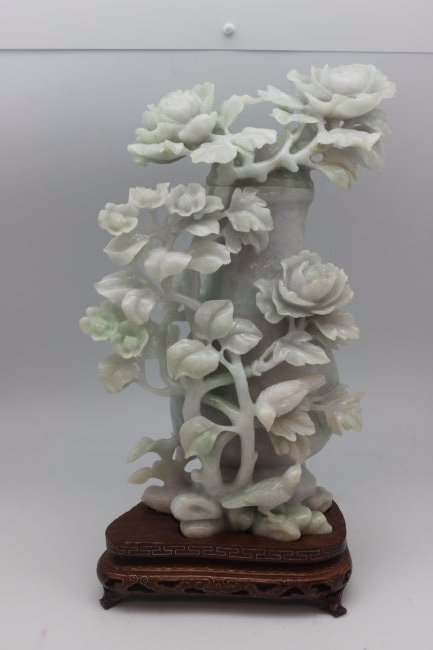 JADEITE SCULPTURE WITH WOOD BASE (1 of 3)