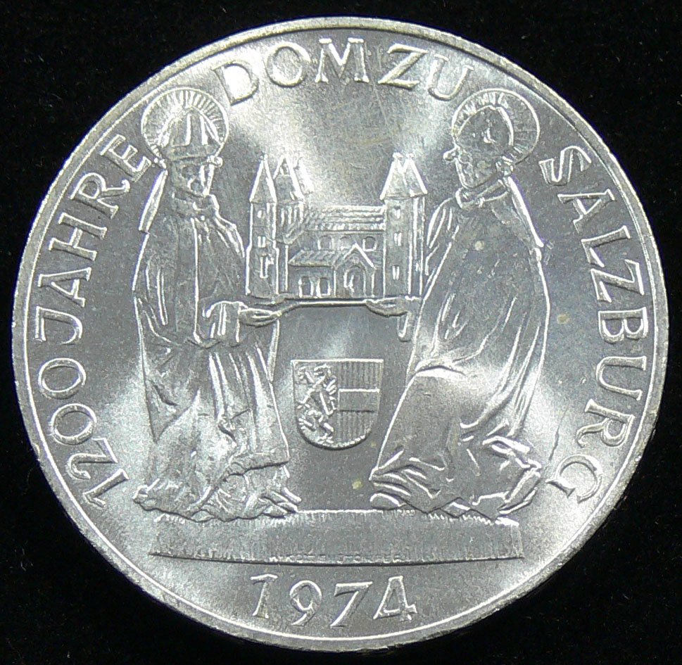 Österreich 1974, 50 Schilling-Silbermünze, "1200 Jahre: Österreich 1974, 50 Schilling-Silbermünze, "1200 Jahre Dom zu Salzburg". Silber 900, Gewicht: ca. 20 gr., Durchmesser: ca. 34 mm."