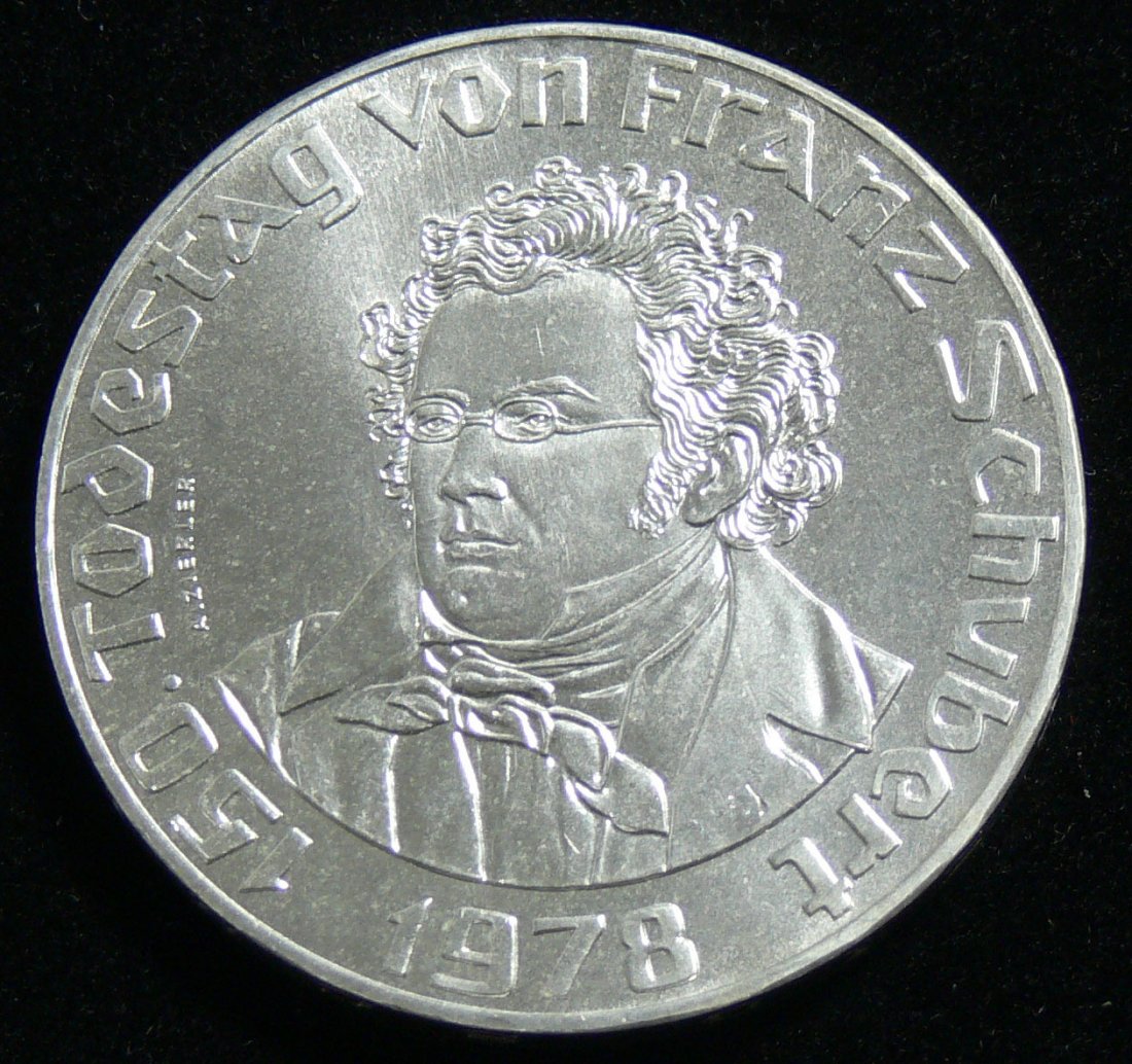 Österreich 1978, 50 Schilling-Silbermünze, "150. Todest: Österreich 1978, 50 Schilling-Silbermünze, "150. Todestag von Franz Schubert". Silber 900, Gewicht: ca. 20 gr., Durchmesser: ca. 34 mm."