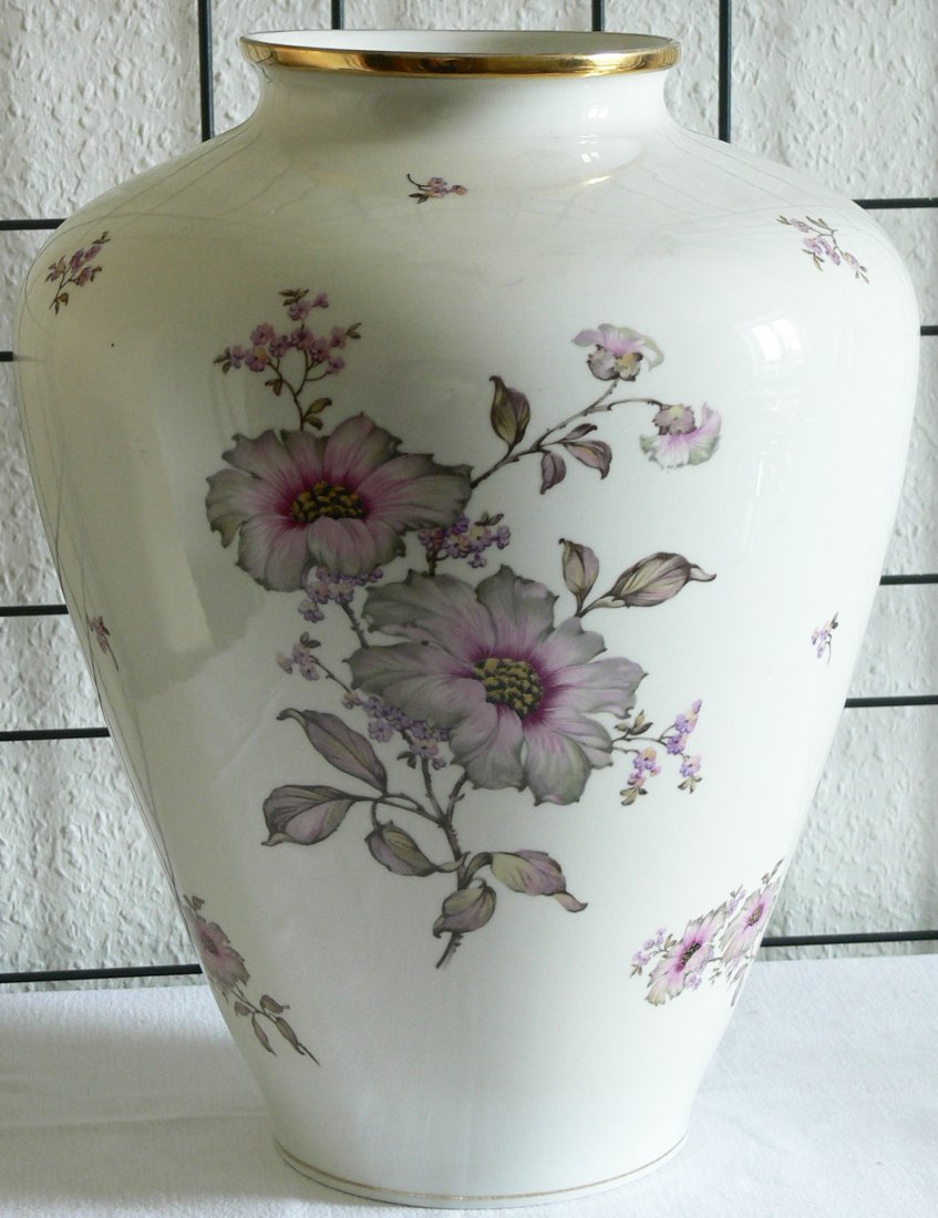große Porzellan Bodenvase KPM Krister mit Goldrand, flo