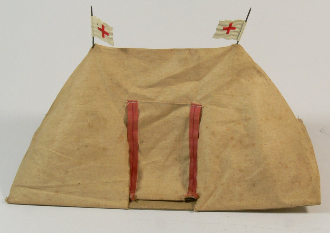 Lineol SanitÃ¤tszelt mit zwei Blechfahnen. 26 x 13 cm.: Lineol SanitÃ¤tszelt mit zwei Blechfahnen. 26 x 13 cm.