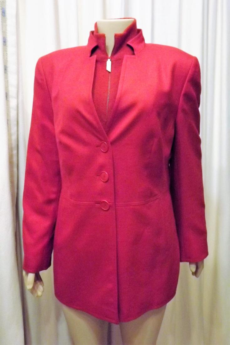Akris Red Gabardine Jacket and Matching Red Cashmere: Akris Red Gabardine Jacket and Matching Red Cashmere Zip Up Sweater, Size 16