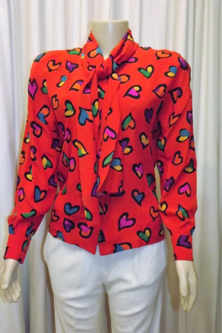 Escada 100% Silk Blouse (size 36) Red with Hearts: Escada 100% Silk Blouse (size 36) Red with Hearts