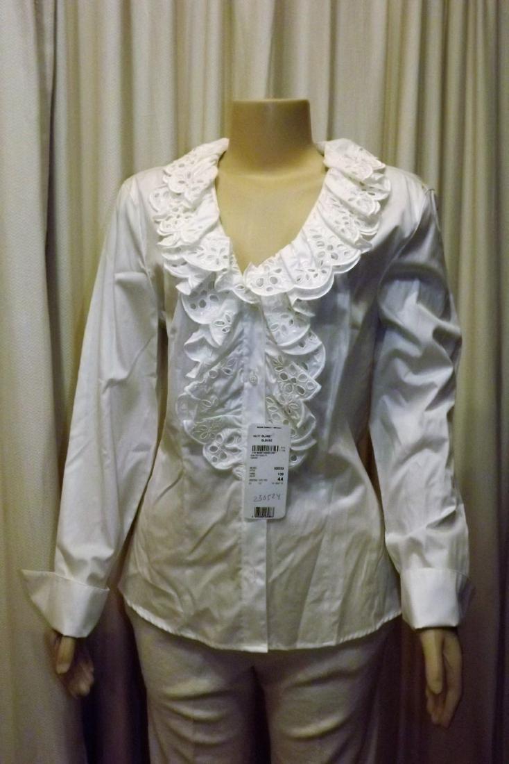 Escada White Eyelet Cotton Blouse, Size 44, New With (1 of 2)