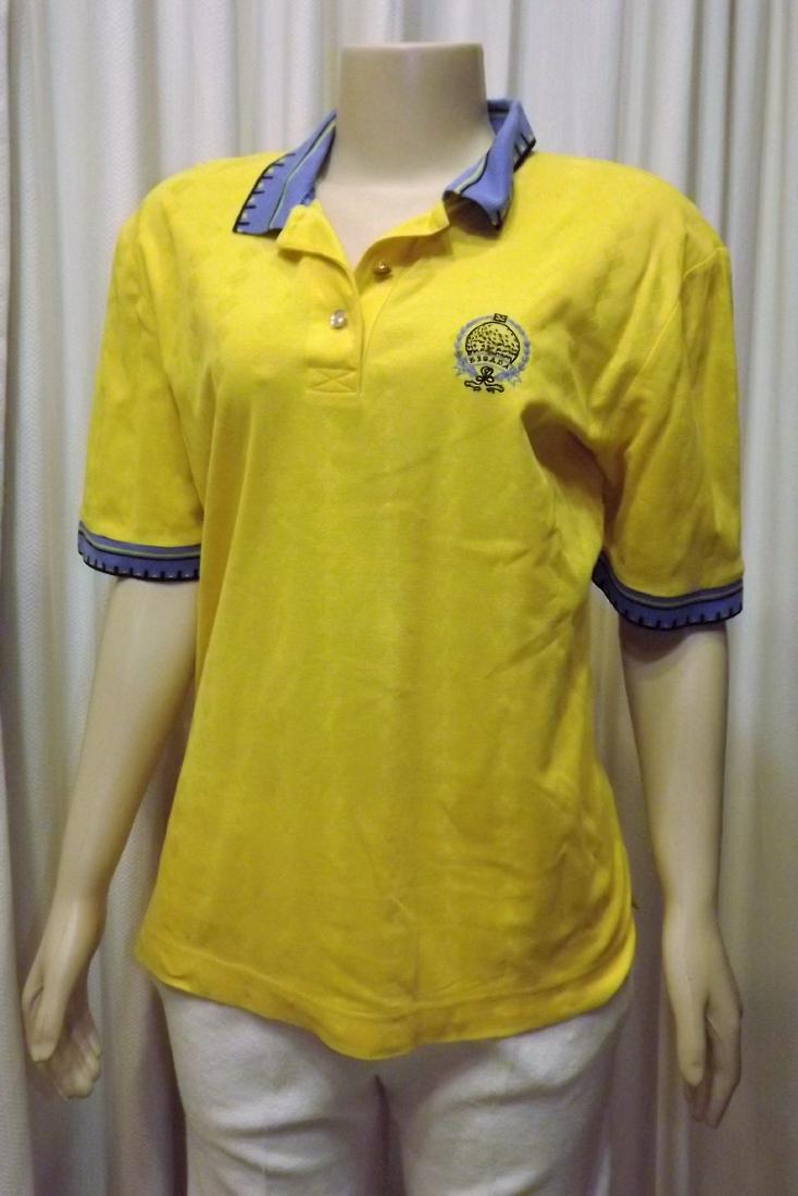 Escada Polo/Golf Shirt, Yellow with Blue Trim, Size 40: Escada Polo/Golf Shirt, Yellow with Blue Trim, Size 40