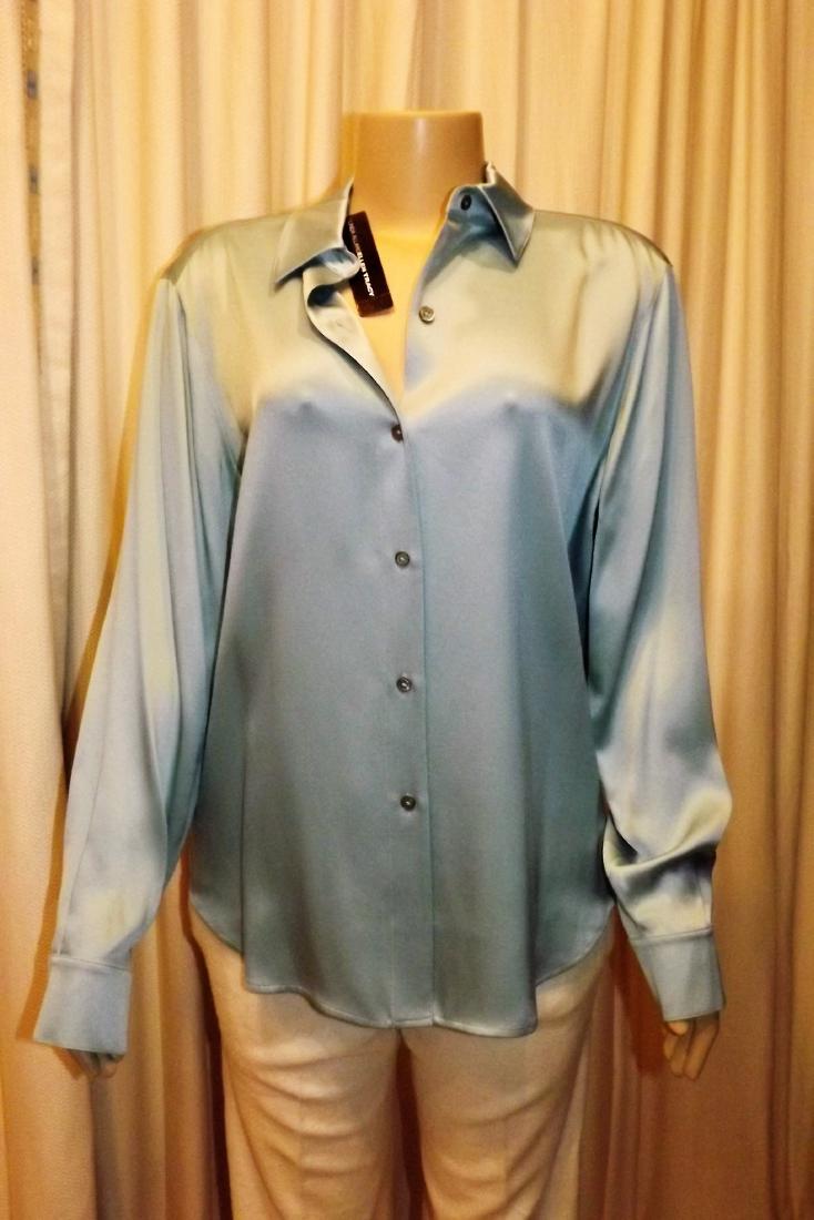 Linda Allard and Ellen Tracy Blue Silk Blouse, Size 14, (1 of 2)
