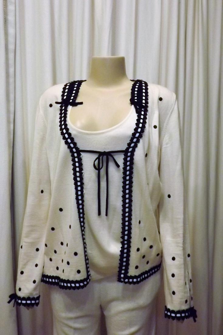 Escada White with Black Polka Dots Tank and Sweater: Escada White with Black Polka Dots Tank and Sweater Set, Size 44