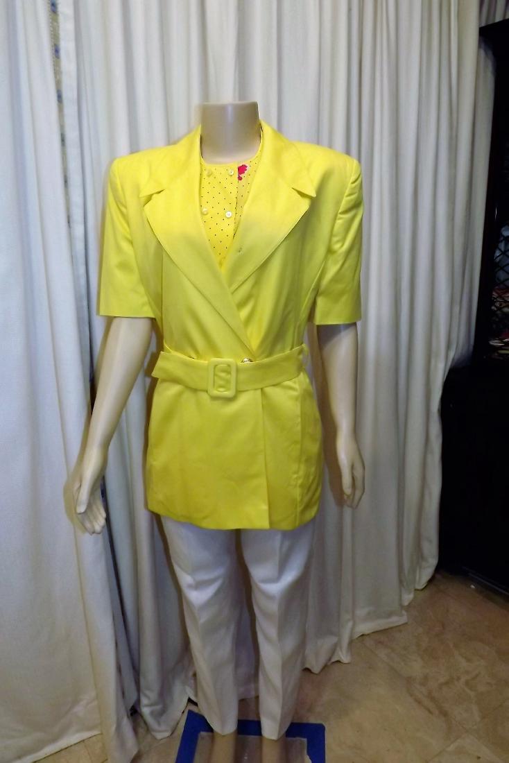 Escada Belted Jacket, size 38, White Pants and size 38: Escada Belted Jacket, size 38, White Pants and size 38 Print Blouse