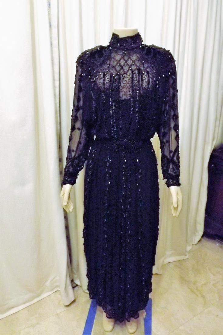 Oleg Cassini Long Black Beaded Cocktail Dress Size: Oleg Cassini Long Black Beaded Cocktail Dress Size Small