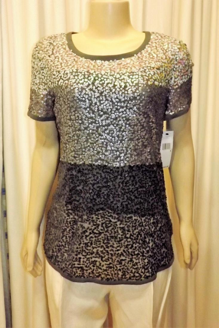 Donna Karen Sheer Sequined Top with Silk Camisole, (1 of 2)