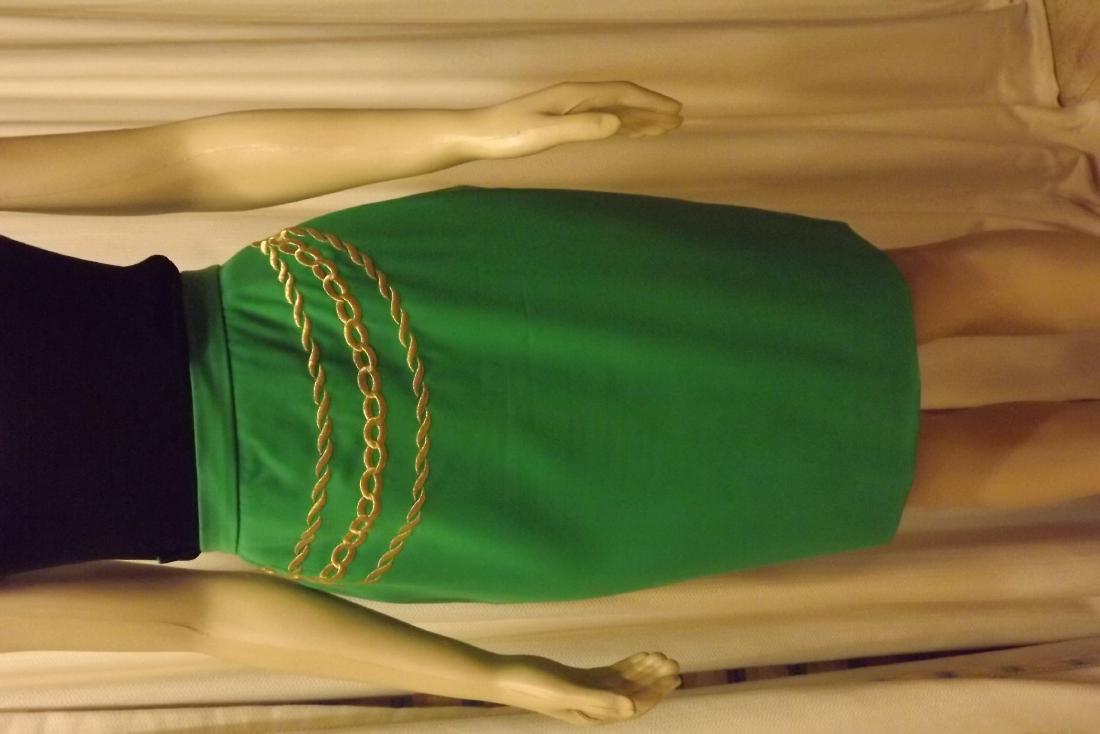 Escada Green Wool Skirt with Gold Trim, Size 40: Escada Green Wool Skirt with Gold Trim, Size 40