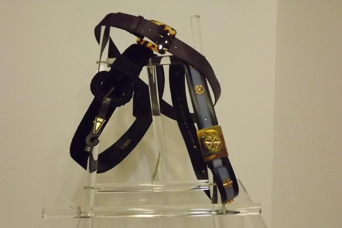 3 Belts, Escada Snowflakes (36), Blue Leather (36),: 3 Belts, Escada Snowflakes (36), Blue Leather (36), Broad Velvet Belt with Tassle, New, Small