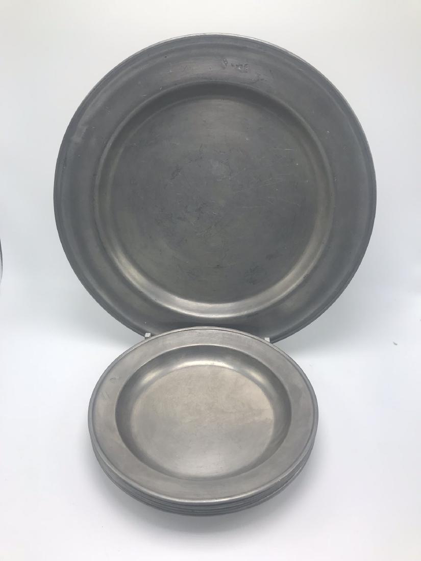 Set of 6 Matching Pewter Plates, All with Crown and (1 of 2)