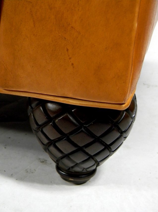 Large Camel Back, Button Tufted Caramel Leather Sofa - 4