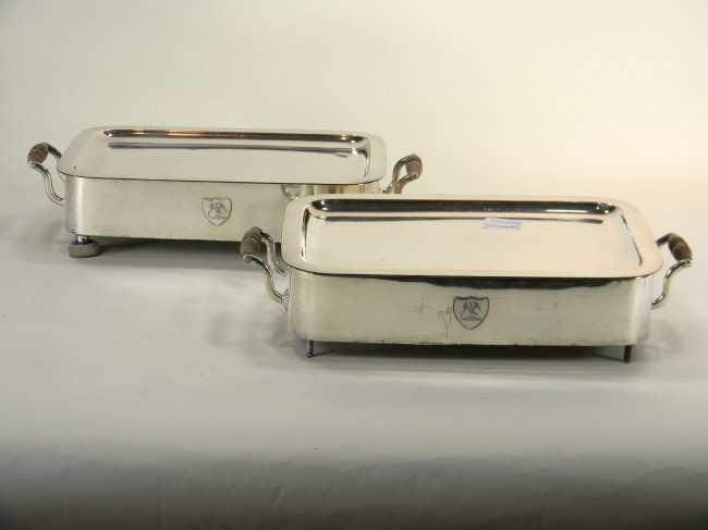 Pair of antique Sheffield plate warming stands with ori: Pair of antique Sheffield plate warming stands with original inserts.