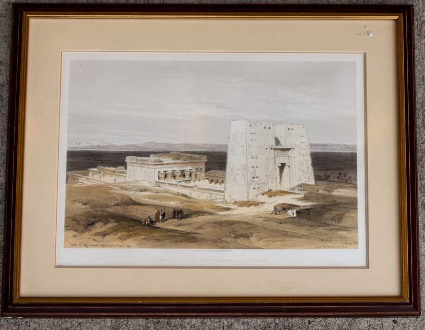 David Roberts Scottish Lithograph, "Pompeii's Pillar": David Roberts Scottish 1796-1864) Handcolored Lithograph, "Pompeii's Pillar", Temple of Edfou, Ancient Appolinopolis - Upper Egypt, London, Published by F.G. Moon, Threadneedle St, March 1st 1847. Ful