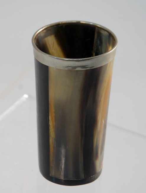 Silver Mounted Horn Cup: Silver Mounted Horn Cup, 5" High