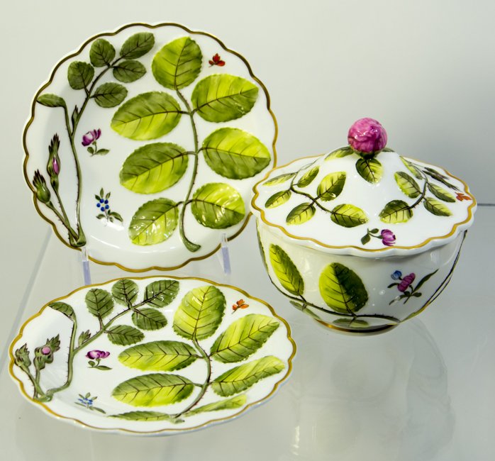 Royal Worcester Porcelain Blind Earl Pattern: Group of Royal Worcester Porcelain Articles - Comprising a pair of plates and a Covered Bowl, Blind Earl Pattern