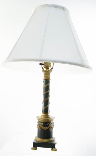 Tole Column with Bronze Appliques, Bouillitle Lamp, and: Tole Column with Bronze Appliques, Bouillitle Lamp, and Bronze Colored Floor Lamp