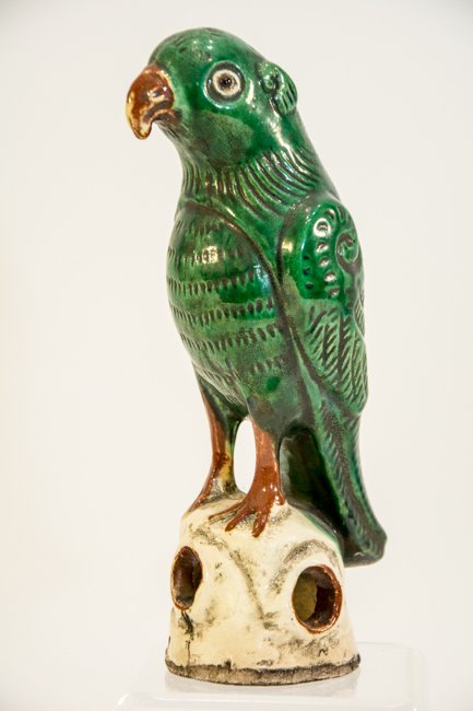 Early 20th century Chinese Ceramic Green Parrot (1 of 2)